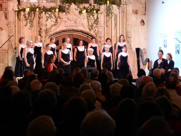 Choir performing at Highcliffe Castle - La Nova Singers with harpist Katie Salomon